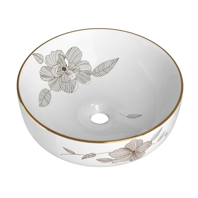 Cefito 41x41cm Ceramic Bathroom Basin Vanity Sink - Gold Flower Pattern, Anti-Scratch, Odourless, 5-Year Warranty