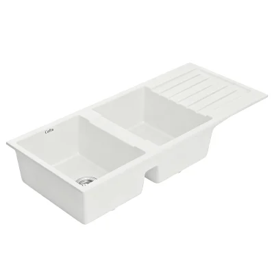 Cefito Double Bowl Granite Kitchen Sink 116x50cm - White, Scratch & Heat Resistant, 10-year warranty, Premium Quality