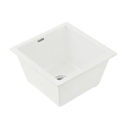 Cefito 38x38cm White Granite Kitchen Sink - Durable Single Bowl, Heat & Scratch Resistant, Easy Clean R15 Corners