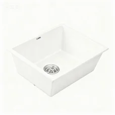 Cefito Granite Kitchen Sink 55x45cm White - Durable Single Bowl, Scratch & Heat Resistant, Easy-Clean, 10-year warranty