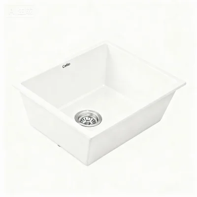 Cefito Granite Kitchen Sink 55x45cm White - Durable Single Bowl, Scratch & Heat Resistant, Easy-Clean, 10-year warranty