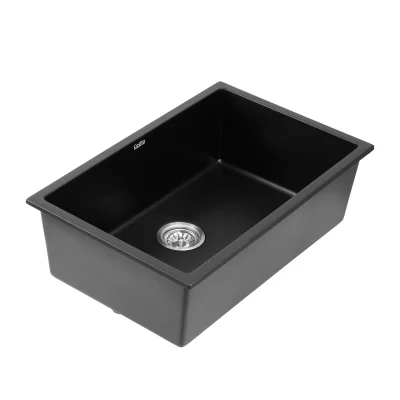 Cefito 70x45cm Granite Kitchen Sink - Black Single Bowl, Scratch & Heat Resistant, 10-year warranty, Premium Quality