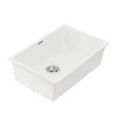Cefito 70x45cm White Granite Kitchen Sink, Single Bowl – Durable, Heat & Scratch Resistant, 10-year warranty, Easy Clean