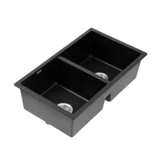 Cefito Granite Kitchen Sink 77x45cm Double Bowl Black - Heat & Scratch Resistant, 10-year warranty, Food-Safe Material