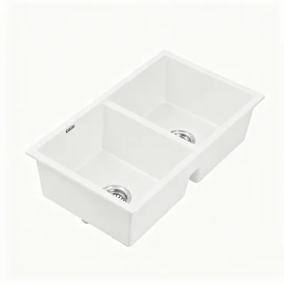 Cefito 77x45cm White Granite Double Bowl Kitchen Sink - Scratch & Heat Resistant, 10-year warranty, Hygienic, Durable