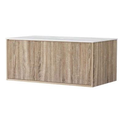 Cefito 900mm Oak Vanity Unit with Basin - Wall-Hung, Eco-Friendly MDF, Sintered Stone Top, Soft-Close Drawer