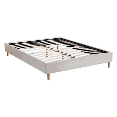 Artiss Bed Frame, Wood & Faux Linen, Double Size, Beige, 202x145x33cm - Stylish & Sturdy Sleeping Solution Australia