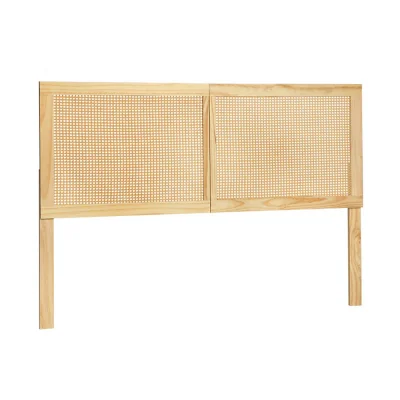Artiss Bed Head Headboard Double, Rattan & Pine Wood, Rustic Boho Style, 141x4x110cm, Easy Assembly, 1-Year Warranty
