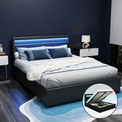 Artiss Cole Queen Size Bed Frame with LED Lights, Black PVC Leather, Gas Lift Storage, Steel & Wood Construction Artiss Cole Queen Size Bed Frame with LED Lights, Black PVC Leather, Gas Lift Storage, Steel & Wood Construction
