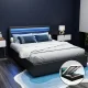 Artiss Cole Queen Size Bed Frame with LED Lights, Black PVC Leather, Gas Lift Storage, Steel & Wood Construction