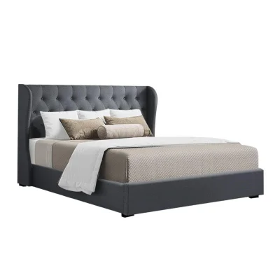 Artiss Queen Size Gas Lift Bed Frame in Charcoal - Faux Linen, Tufted Headboard, Storage, Steel Frame, Easy Assembly Artiss Queen Size Gas Lift Bed Frame in Charcoal - Faux Linen, Tufted Headboard, Storage, Steel Frame, Easy Assembly