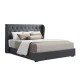 Artiss Queen Size Gas Lift Bed Frame in Charcoal - Faux Linen, Tufted Headboard, Storage, Steel Frame, Easy Assembly