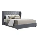 Artiss Queen Size Bed Frame with Gas Lift Storage, Grey Faux Linen, Tufted Headboard, High Density Foam Padding