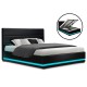 Artiss Double Bed Frame Black PVC Leather with Gas Lift Storage, LED Headboard, 16 Colours, Lumi Series