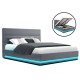 Artiss Lumi Queen Size Bed Frame Gas Lift Storage Grey LED Lights 16 Colours Faux Linen Upholstered Fabric