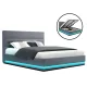 Artiss Lumi Queen Size Bed Frame Gas Lift Storage Grey LED Lights 16 Colours Faux Linen Upholstered Fabric