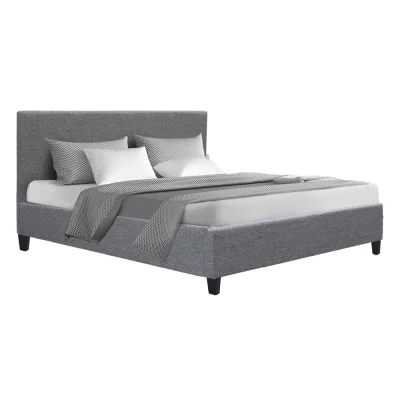 Artiss Neo Double Bed Frame - Grey, Modern Faux Linen Upholstery, Sturdy Wood & Metal, Easy Assembly, 300kg Capacity