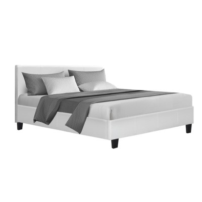 Artiss Neo Double Bed Frame in White - Modern PVC Leather Upholstery with Sturdy Wood & Metal Design Artiss Neo Double Bed Frame in White - Modern PVC Leather Upholstery with Sturdy Wood & Metal Design