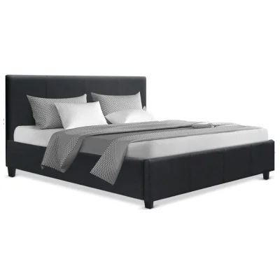 Artiss Neo Queen Bed Frame - Charcoal Faux Linen, Modern Design, High-Density Foam, Sturdy Wood & Metal Build