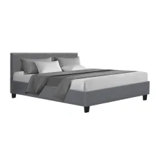 Artiss Neo Queen Bed Frame - Grey Faux Linen, High-Density Foam, Sturdy Wood & Metal, Easy Assembly