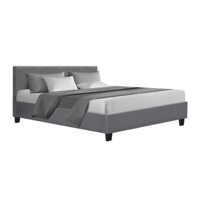 Artiss Neo Queen Bed Frame - Grey Faux Linen, High-Density Foam, Sturdy Wood & Metal, Easy Assembly
