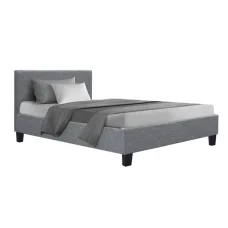 Artiss Neo Single Bed Frame Grey - Modern Faux Linen, High-Density Foam, Solid Wood & Metal Connectors