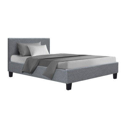 Artiss Neo Single Bed Frame Grey - Modern Faux Linen, High-Density Foam, Solid Wood & Metal Connectors