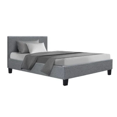 Artiss Neo Single Bed Frame Grey - Modern Faux Linen, High-Density Foam, Solid Wood & Metal Connectors