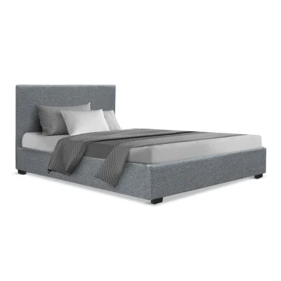 Artiss Nino King Single Bed Frame, Gas Lift Storage, Faux Linen Upholstered, Grey, Steel/Wood Frame, Easy Assembly