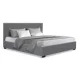Artiss Nino Queen Size Gas Lift Bed Frame, Grey - Faux Linen Upholstery, Storage, Steel Frame, Padded Headboard