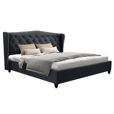 Artiss King Size Bed Frame - Charcoal Pier, French Provincial Design, Linen Upholstery, Steel Frame, Tufted Headboard