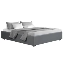 Artiss Toki King Size Bed Frame Gas Lift Base Grey Faux Linen Upholstered Storage Platform Wooden Slats Sturdy Design