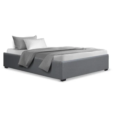 Artiss Toki King Single Size Gas Lift Bed Frame in Grey, Linen Upholstery, Storage Base, Reinforced Steel, Wood Slats
