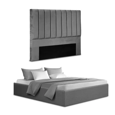 Artiss Queen Bed Frame with Storage, Grey Velvet Headboard, Gas Lift Platform Base, 300kg Capacity, Easy Assembly Artiss Queen Bed Frame with Storage, Grey Velvet Headboard, Gas Lift Platform Base, 300kg Capacity, Easy Assembly