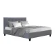 Artiss Vanke Double Size Bed Frame Grey Upholstered Faux Linen, Tufted Headboard, Solid Wood Slats, Sturdy Metal Frame