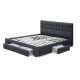 Artiss Avio Queen Bed Frame Charcoal Faux Linen with 4 Storage Drawers, Tufted Headboard, Sturdy Steel Base