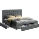 Artiss Avio Queen Bed Frame with 4 Storage Drawers, Tufted Headboard, Faux Linen Upholstery, Grey, 216x164.5x95cm