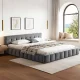 Artiss HAVEN Queen Bed Frame: Grey Velvet Upholstery, Plush Cloud Headboard, Sturdy Pine Platform, 300kg Capacity