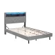 Artiss King Single Bed Frame with LED Lights, Storage Headboard, Hidden Box, Grey Faux Linen, Timber Steel Base