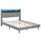 Artiss Queen Bed Frame Grey Faux Linen with LED Lights, Storage Headboard, Hidden Box, Timber Steel Base