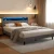 Artiss Queen Bed Frame Grey Faux Linen with LED Lights, Storage Headboard, Hidden Box, Timber Steel Base