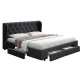 Artiss Mila Queen Size Bed Frame with 4 Drawers, Charcoal - Premium Faux Linen, Tufted Headboard, Sturdy Steel Frame