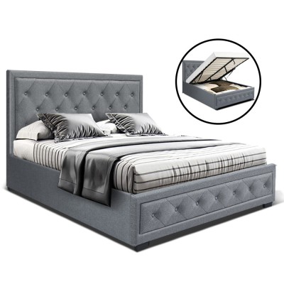 Artiss Tiyo Double Size Gas Lift Bed Frame in Grey - Premium Faux Linen, Storage Function, Scandinavian Tufted Headboard Artiss Tiyo Double Size Gas Lift Bed Frame in Grey - Premium Faux Linen, Storage Function, Scandinavian Tufted Headboard