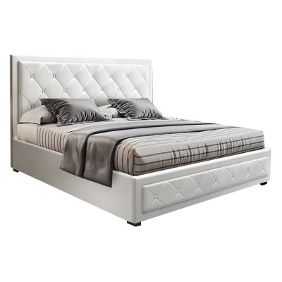 Artiss Tiyo Double Size Gas Lift Bed Frame in White - Premium PVC Leather, Storage, Scandinavian Design, Easy Assembly