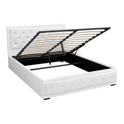 Artiss Tiyo Queen Size Gas Lift Bed Frame - White PVC Leather, Tufted Headboard, Storage, Heavy-Duty, Easy Assembly