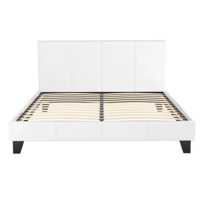 Artiss Neo Bed Frame Queen Size White PVC Leather Upholstered, Padded Headboard, Wooden Slats, Modern Design