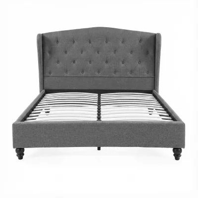 Artiss Double Bed Frame with Wingback Headboard, Grey Linen Upholstery, Sturdy Steel & Wood Slat Base, 201x150x104cm Artiss Double Bed Frame with Wingback Headboard, Grey Linen Upholstery, Sturdy Steel & Wood Slat Base, 201x150x104cm