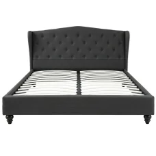 Artiss Queen Bed Frame with Wingback Headboard, Charcoal Grey Linen Upholstery, Sturdy Steel, Wooden Slat Support