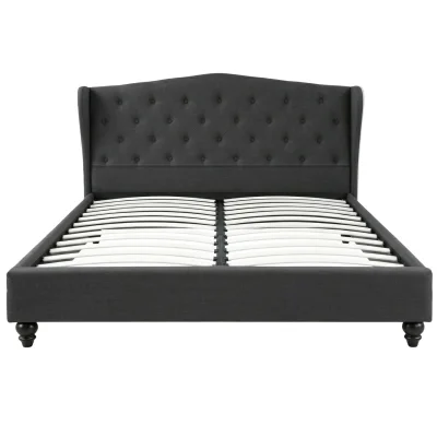 Artiss Queen Bed Frame with Wingback Headboard, Charcoal Grey Linen Upholstery, Sturdy Steel, Wooden Slat Support