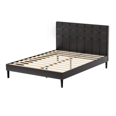 Artiss Bed Frame, PVC Leather, Double Size, Black, 195x139x98 cm, LED Lights, USB Ports, Modern Design